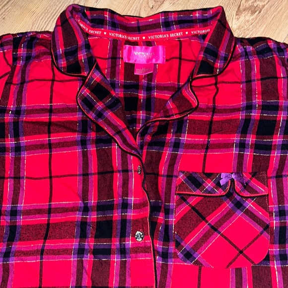 VICTORIA'S SECRET RED PLAID FLANNEL SHIMMER PJ SET GOLD PLAID - Picture 4 of 5